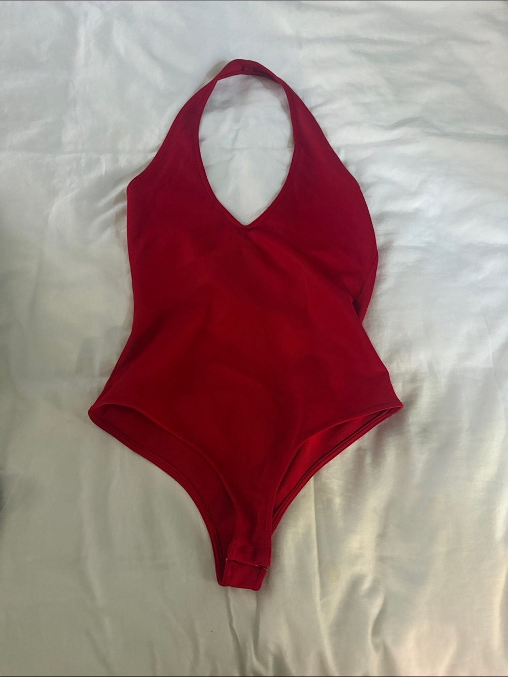 Tobi Red Halter One-Piece deep V plunge Bodysuit